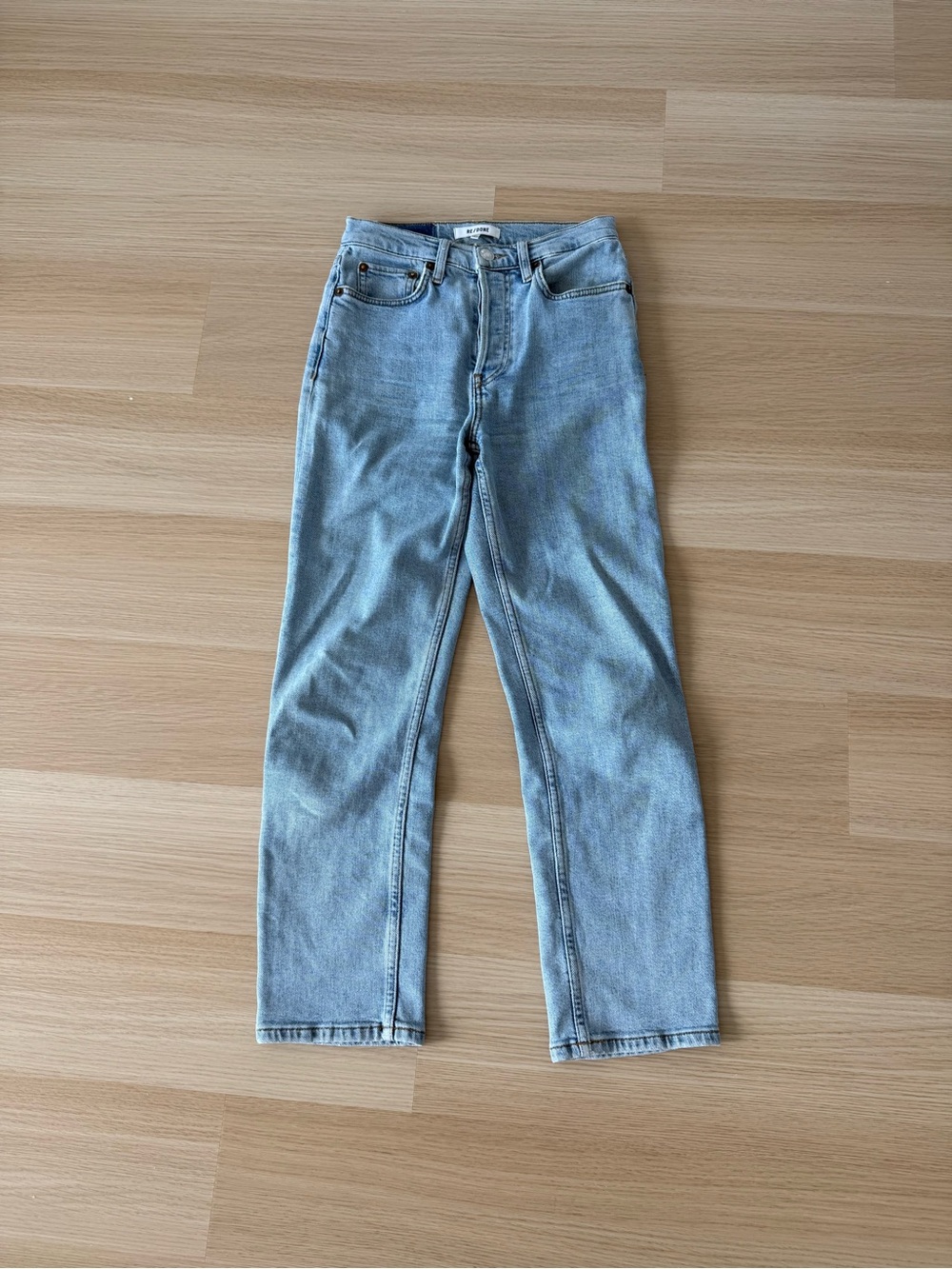 Re/Done Pale Blue Cropped Straight Jeans